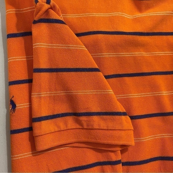 Polo Ralph Lauren Blue Label Orange Blue Stripe 100% Cotton Polo Size Large - Picture 3 of 6